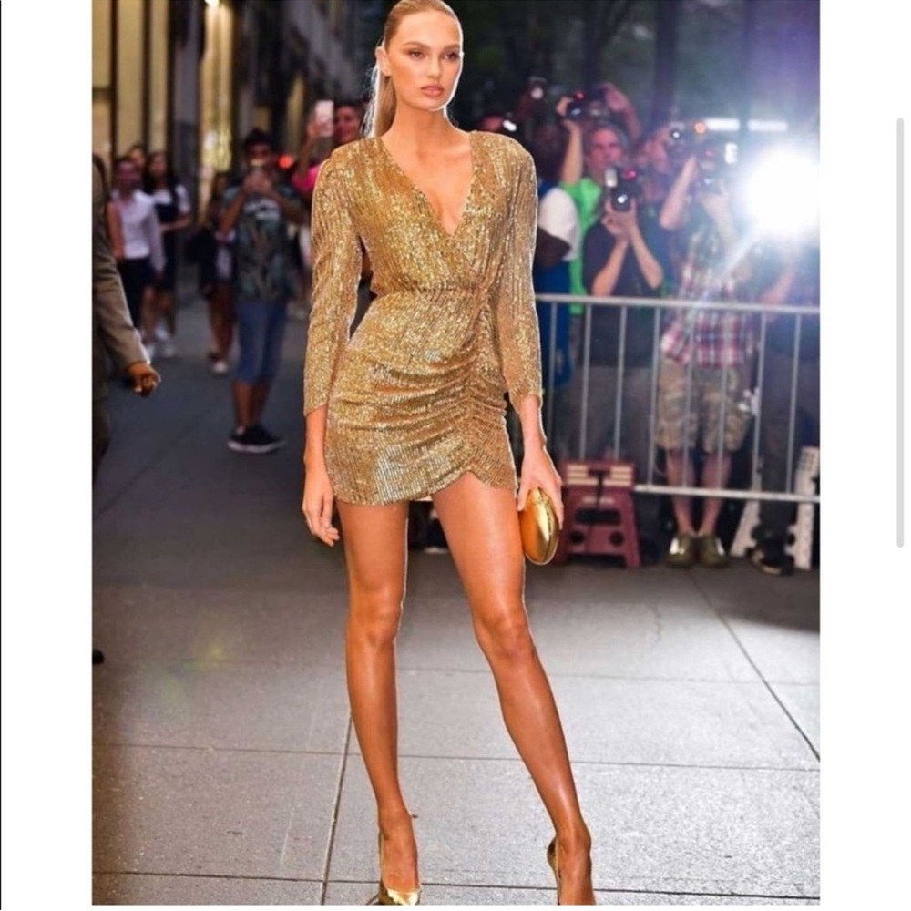 Retrofete Stacey Gold Sequin Beaded Long Sleeve Mini Dress - size S - Gorgeous - Picture 3 of 16